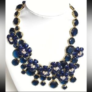 NWOT J.Crew Midnight Floral Necklace Navy Blue Light Gold Ox Plated Brass